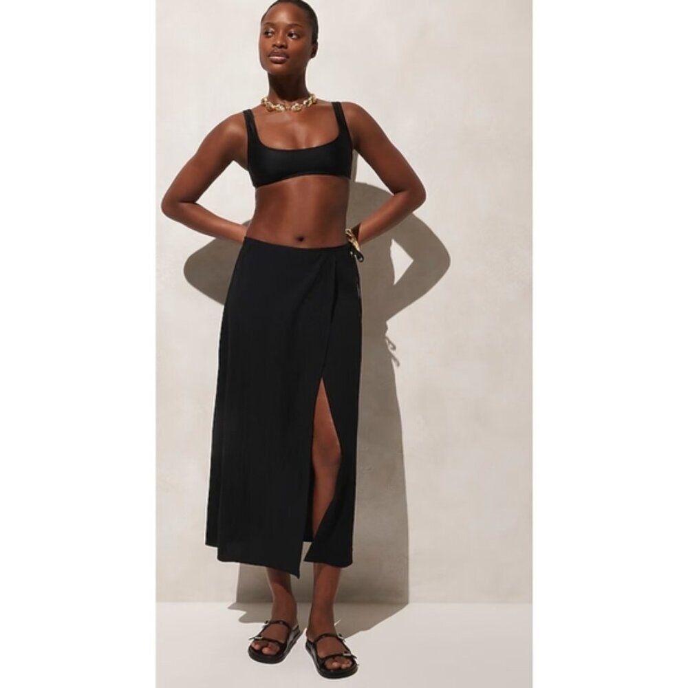 J Crew Black Side-Tie Beach Skirt in Airy Gauze